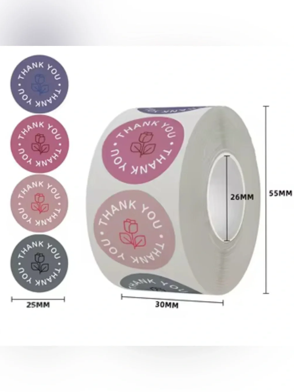 💜 NWT Multi-Color Rose Circle Thank You Stickers (500 Stickers)